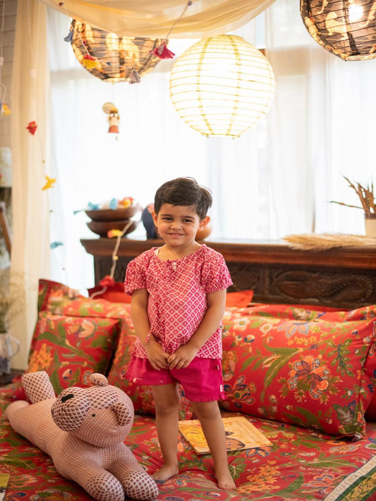 Kids Reva Top  : Boro Bindi Pink