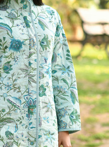 Kerala Quilted Coat : Aqua