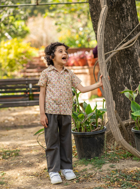 Eden Angad Half Sleeves Shirt: Beige