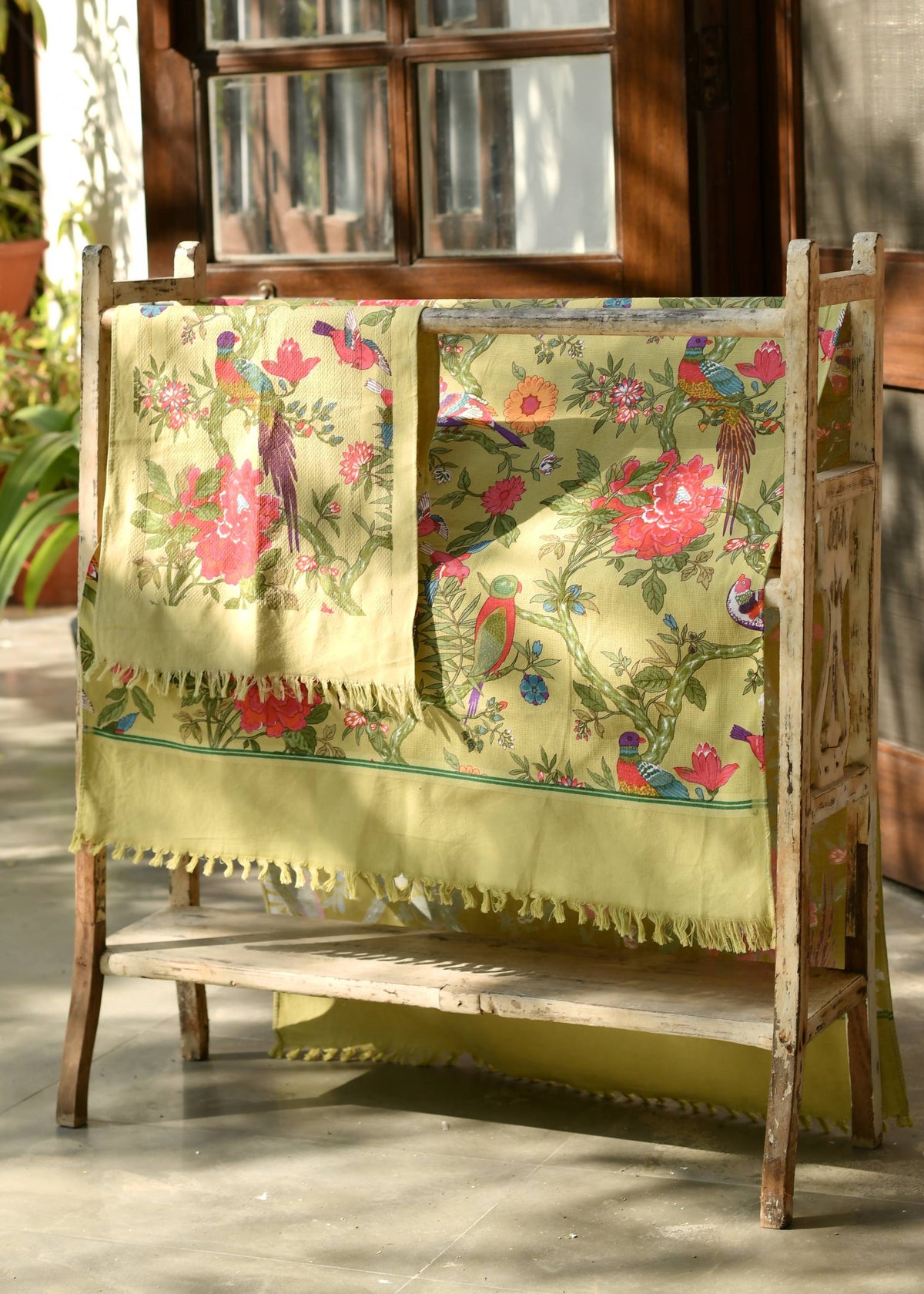 Kerala Bath Towel : Bird  Lime