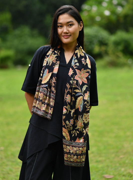 Border Stole : Kerala Black St Voile