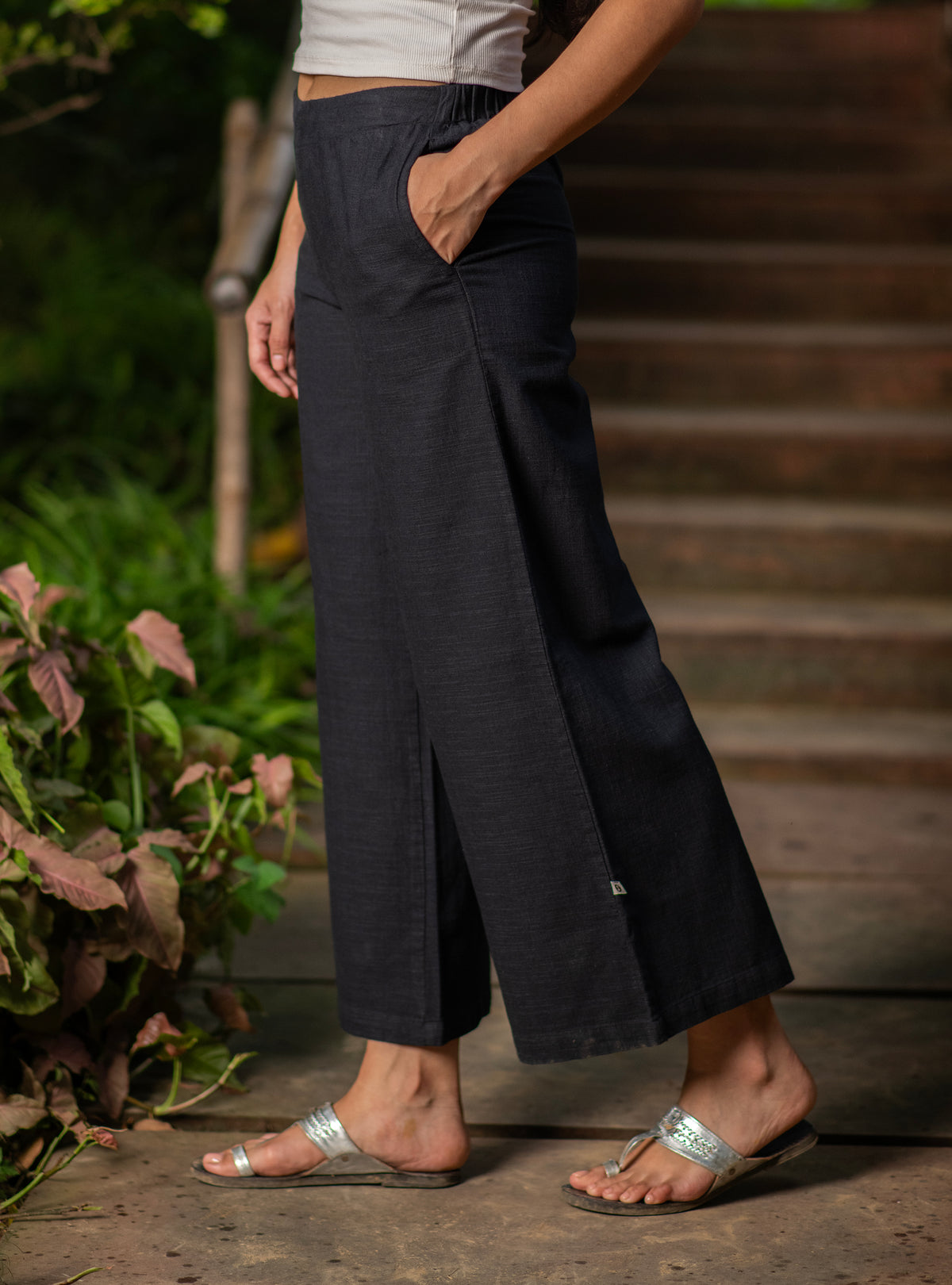 Ellie Pant : Solid Black Textured