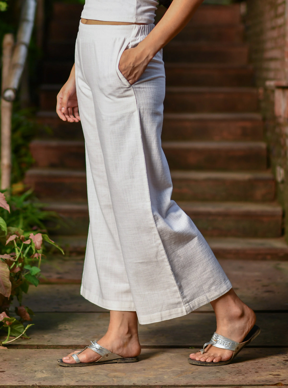 Ellie Pant : Solid White Textured