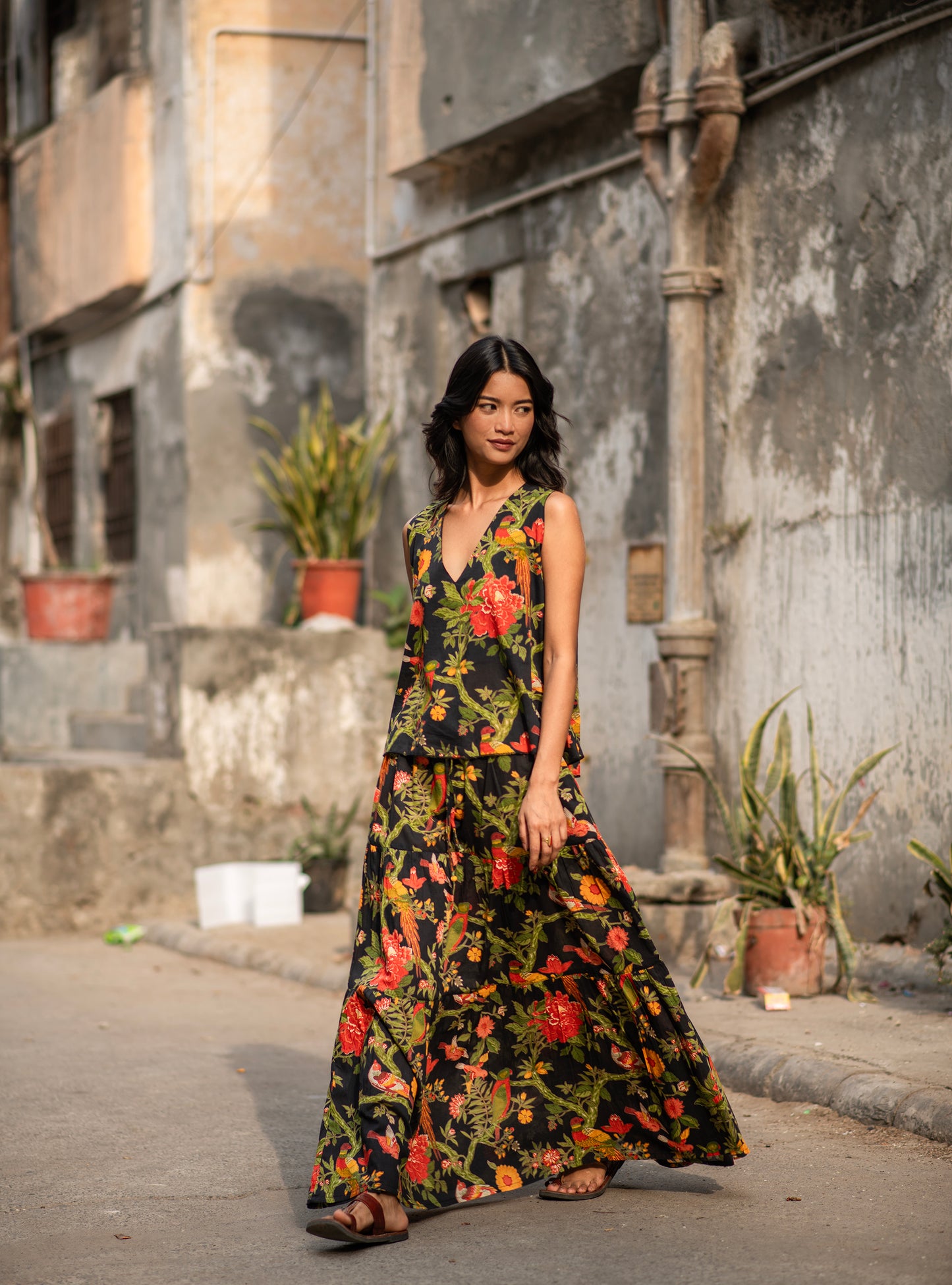 Ayumi Skirt :  Bird Black Voile