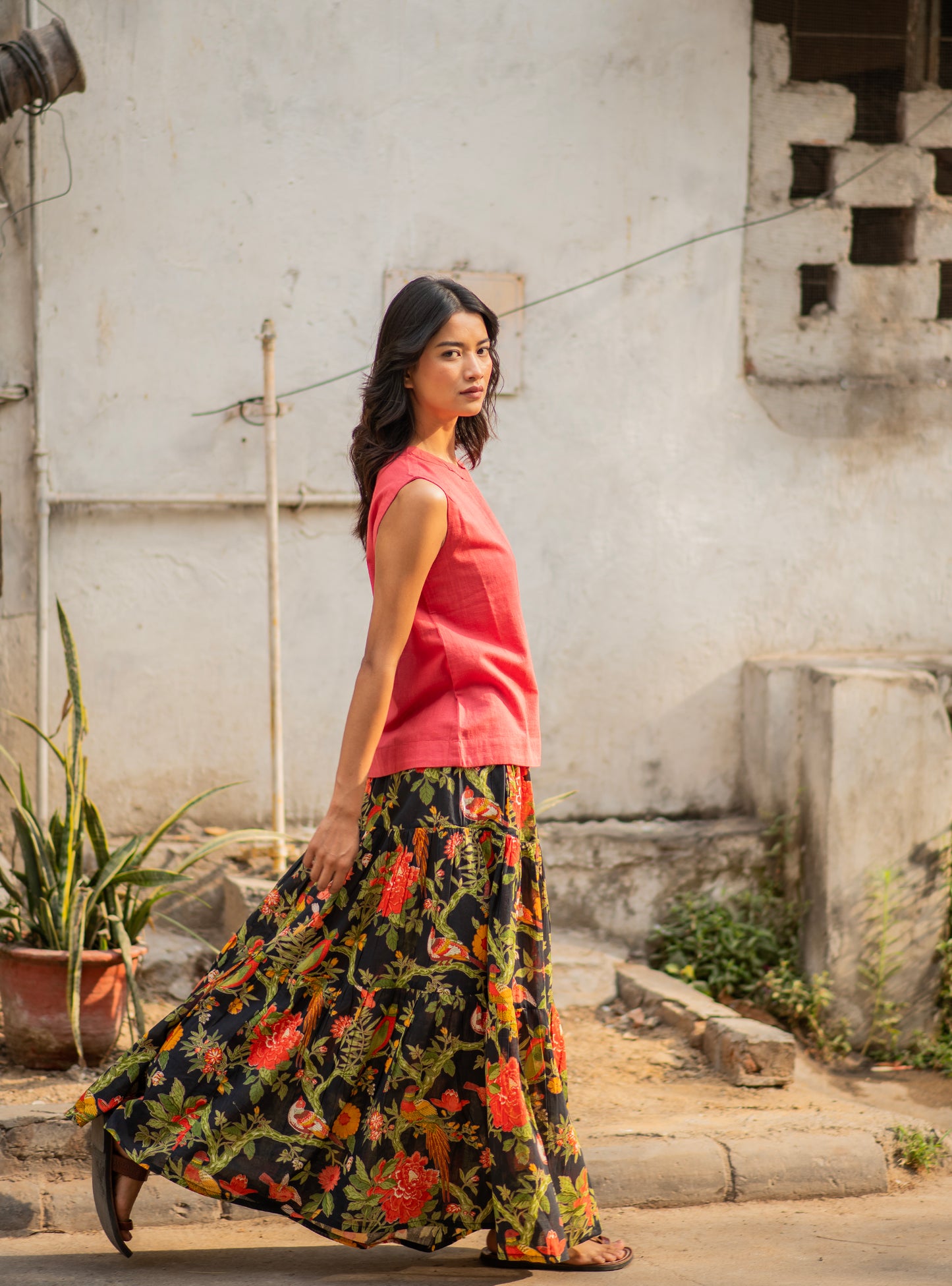 Ayumi Skirt :  Bird Black Voile