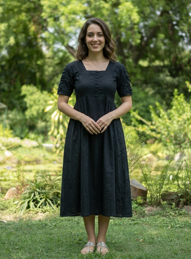 Daisy Dress :  Solid  Black Slub