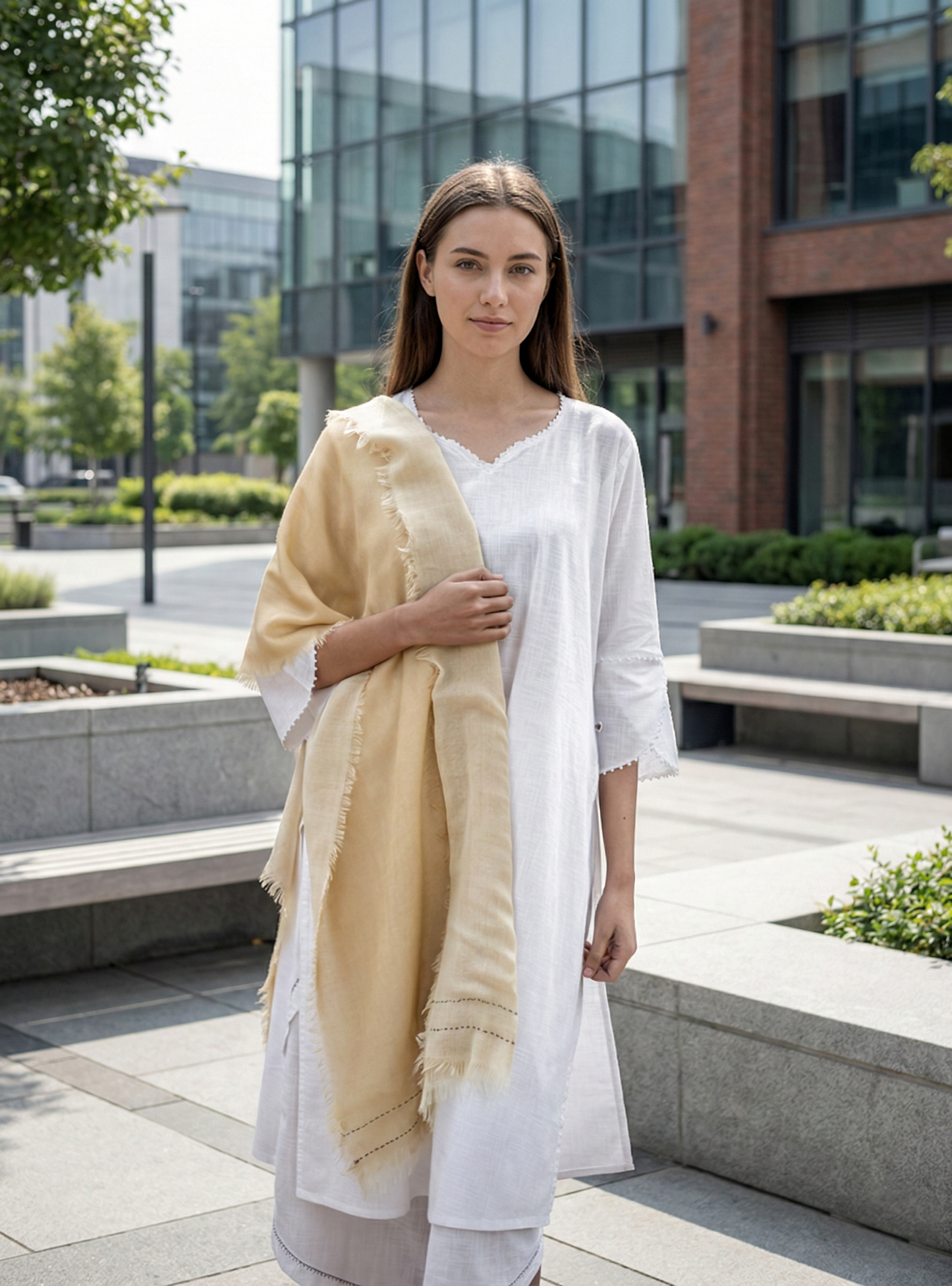 Double Layered Stole : Solid Cheese Wool