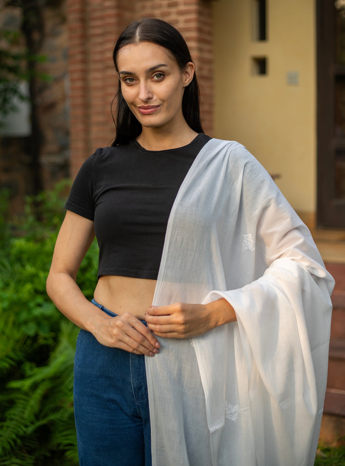 Chikan Embroidered Dupatta : Solid White Voile