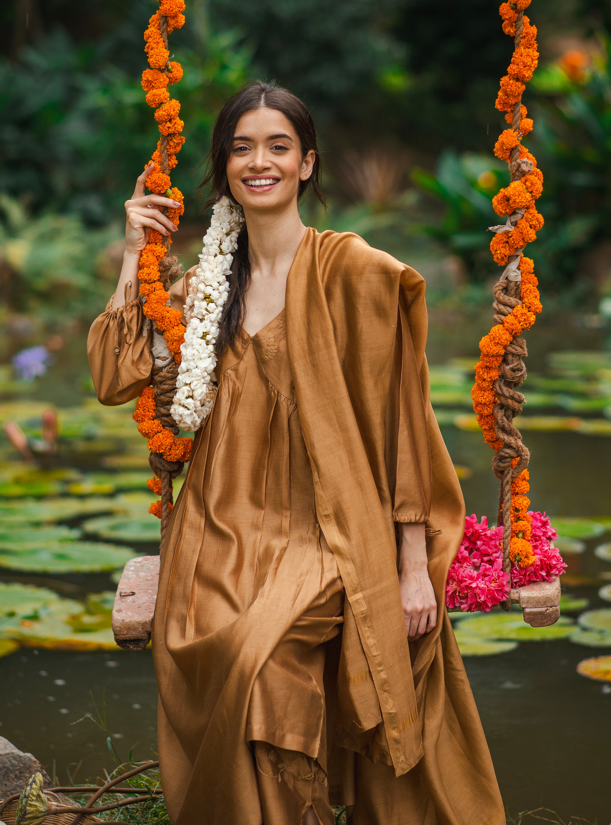 Kovalam Dress : Hand Applique Gold Chanderi