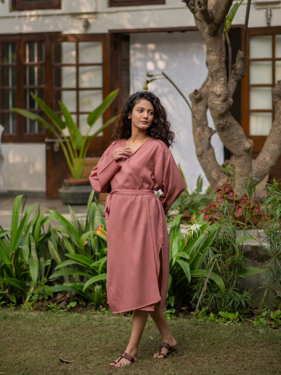 Solid Robe Dress : Dusty Rose Pink