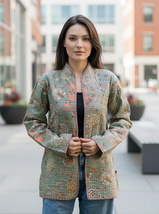 Malabar Quilted Coat : Thyme