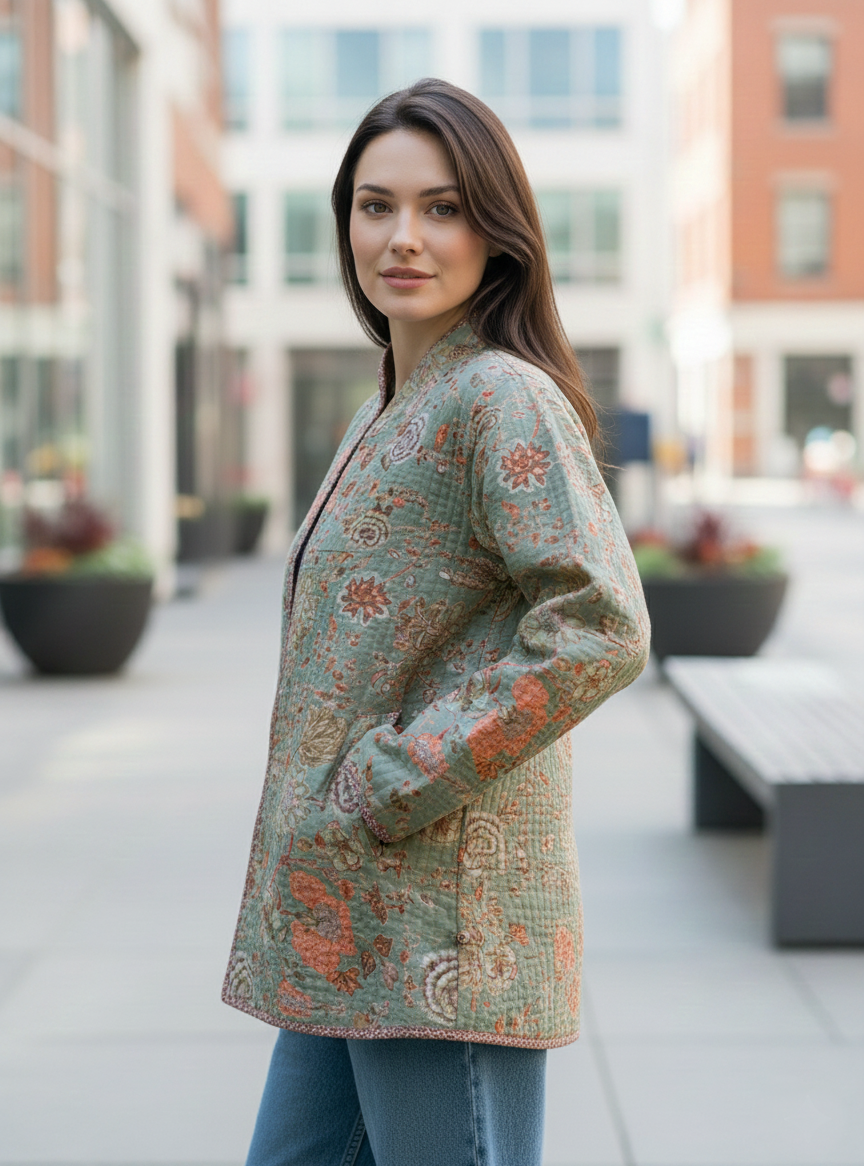 Malabar Quilted Coat : Thyme