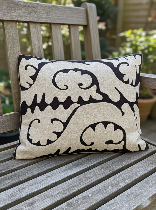 Embroidered Cushion Cover : Samarkand Brown Textured