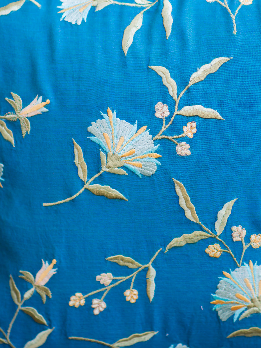 Embroidered Cushion Cover Versailles: Blue Chanderi