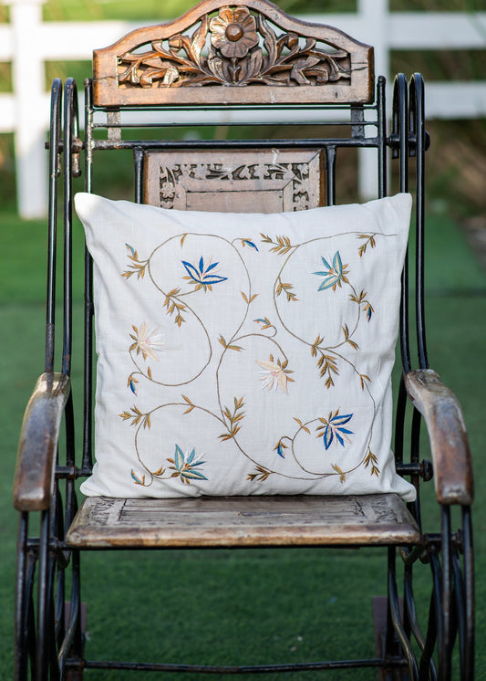Embroidered Cushion Cover : Floral Natural Textured