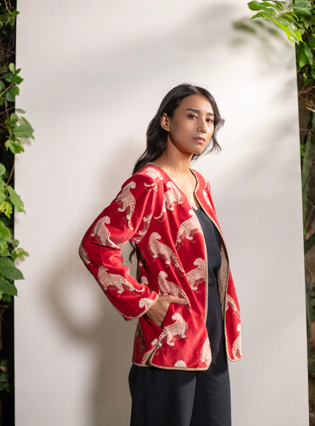 Fitted Jacket : Leopard Red Velvet