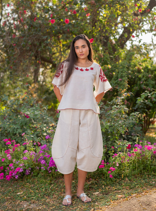 Leisure Pant  : Maroon Kantha Natural