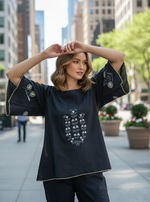Flary Top Aari Embroidery  :  Black Linen