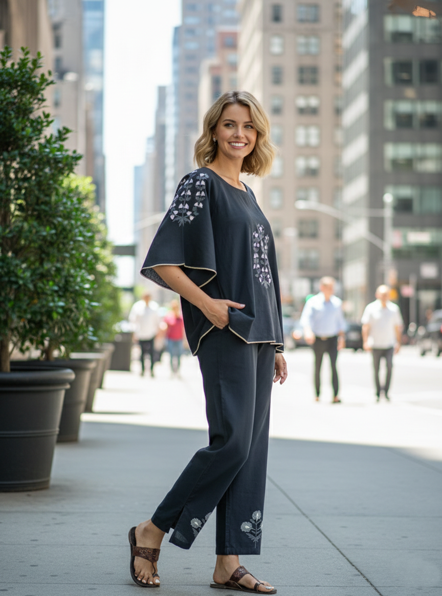 Flary Top Aari Embroidery  :  Black Linen