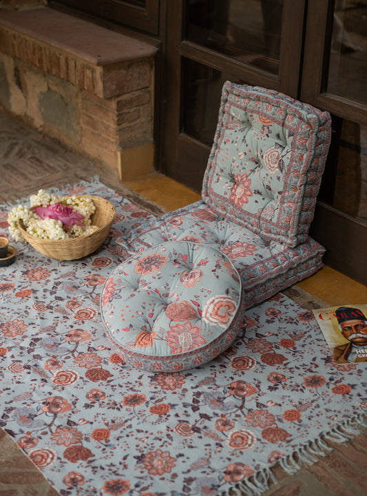 Printed Floor Cushion : Malabar Celeste Sheeting