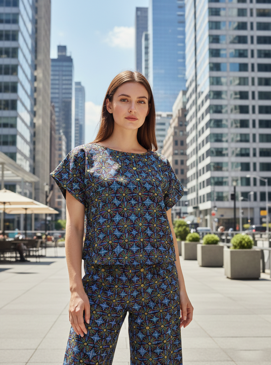 Square Top : Rosetta Black Chanderi