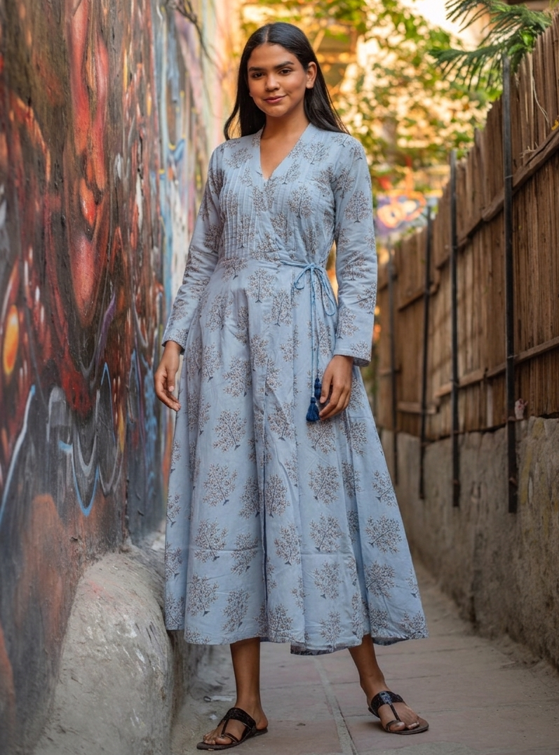Anarkali Wrap :  Daunee Buti Sky | Voile