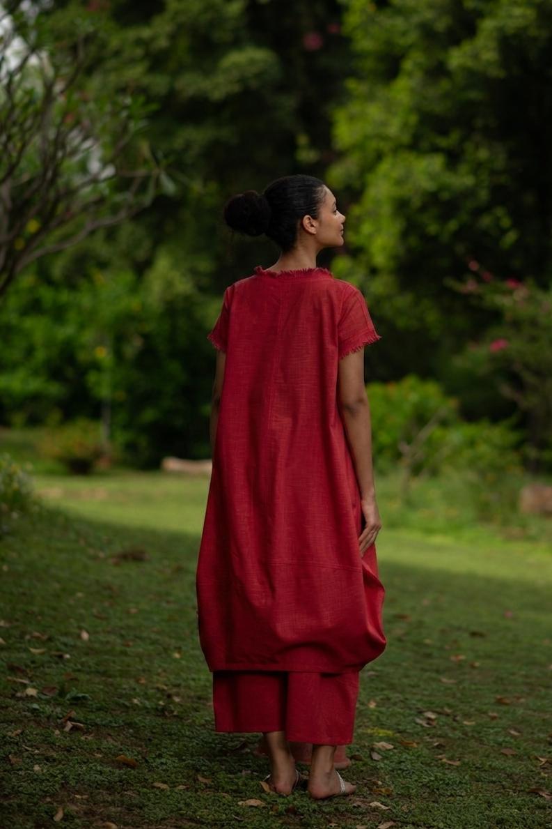 Balloon Dress : Solid Coral Slub