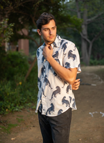 Xavier Shirt Half Sleeves : Leopard White Voile