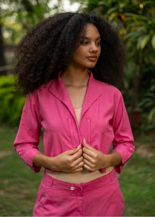 Crop Shrug : Solid Azalea Slub