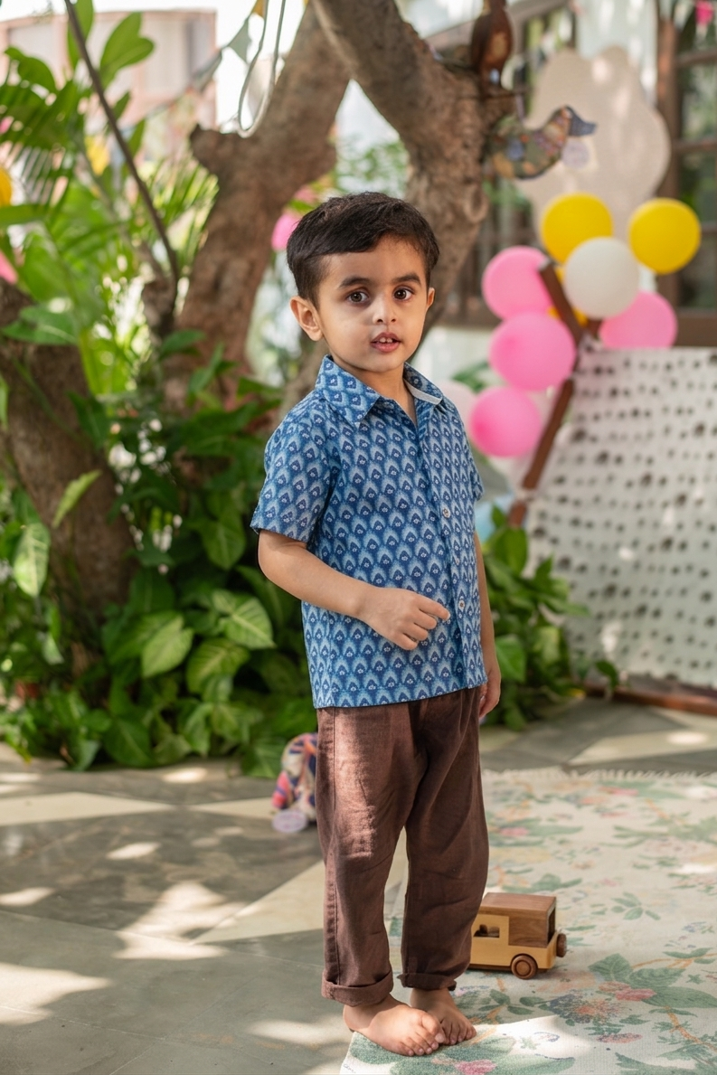 Kids Angad Shirt Half Sleeves : Taj Blue : Voile
