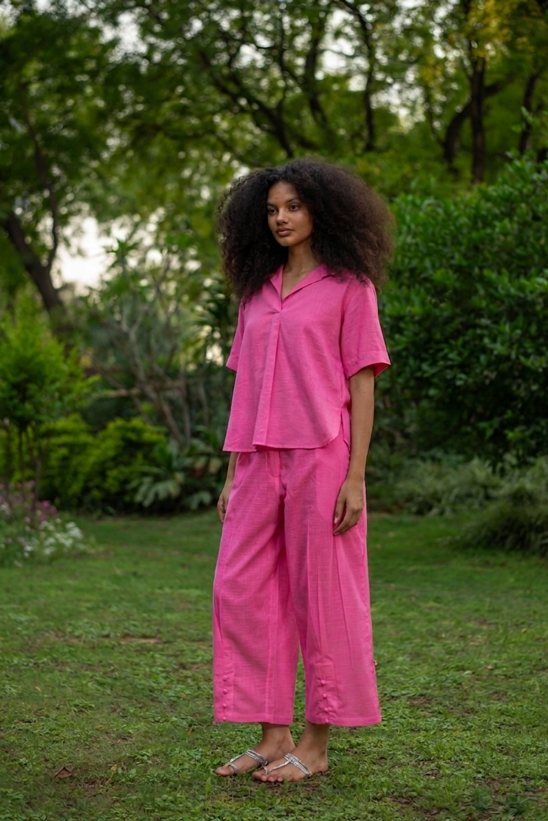 Crop Pant : Solid Azalea Slub