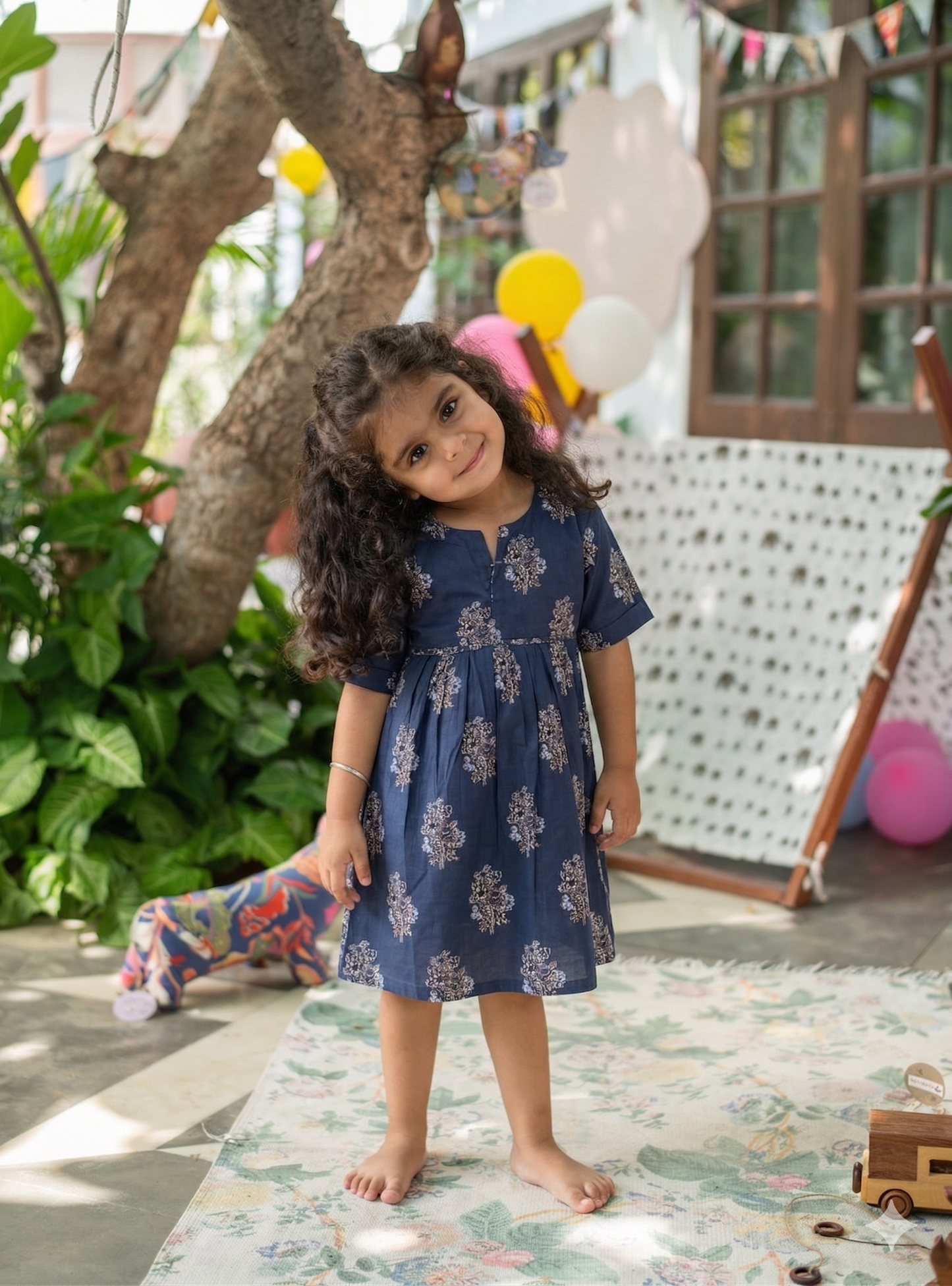 Kids Claire Dress : Kasauli Buti Navy : Voile