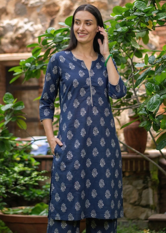 Lali Kurta : Kasauli Buti Navy : Voile