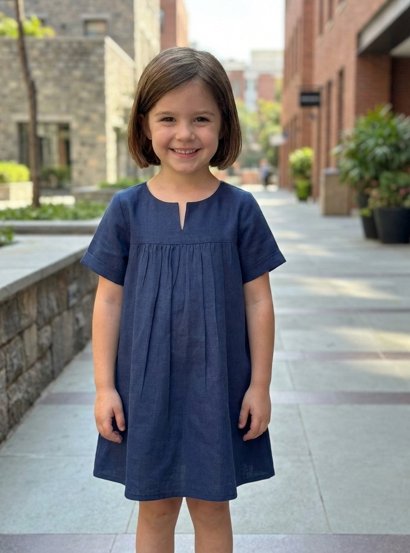 Solid Kids Claire Dress : Navy