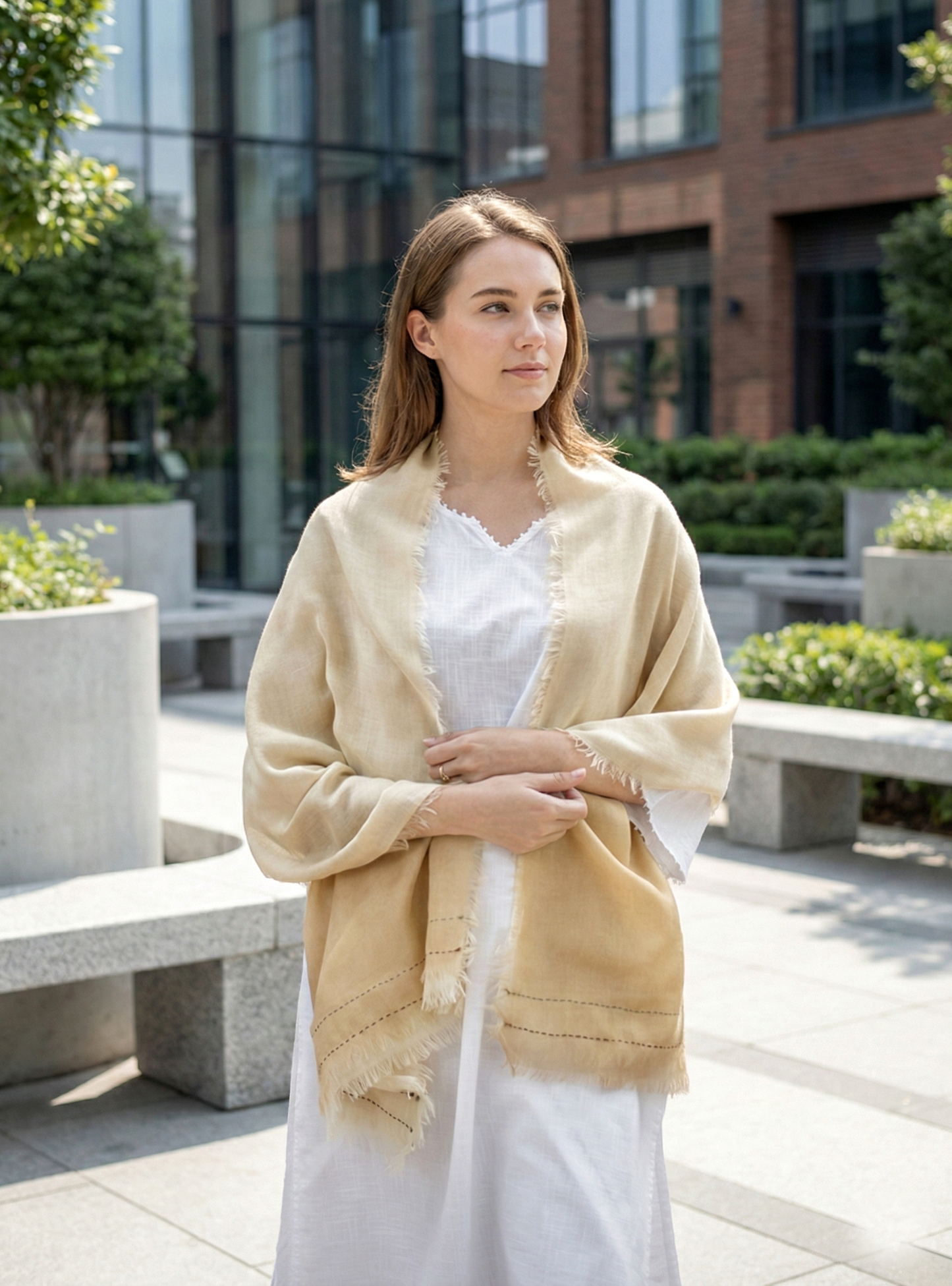 Double Layered Stole : Solid Cheese Wool