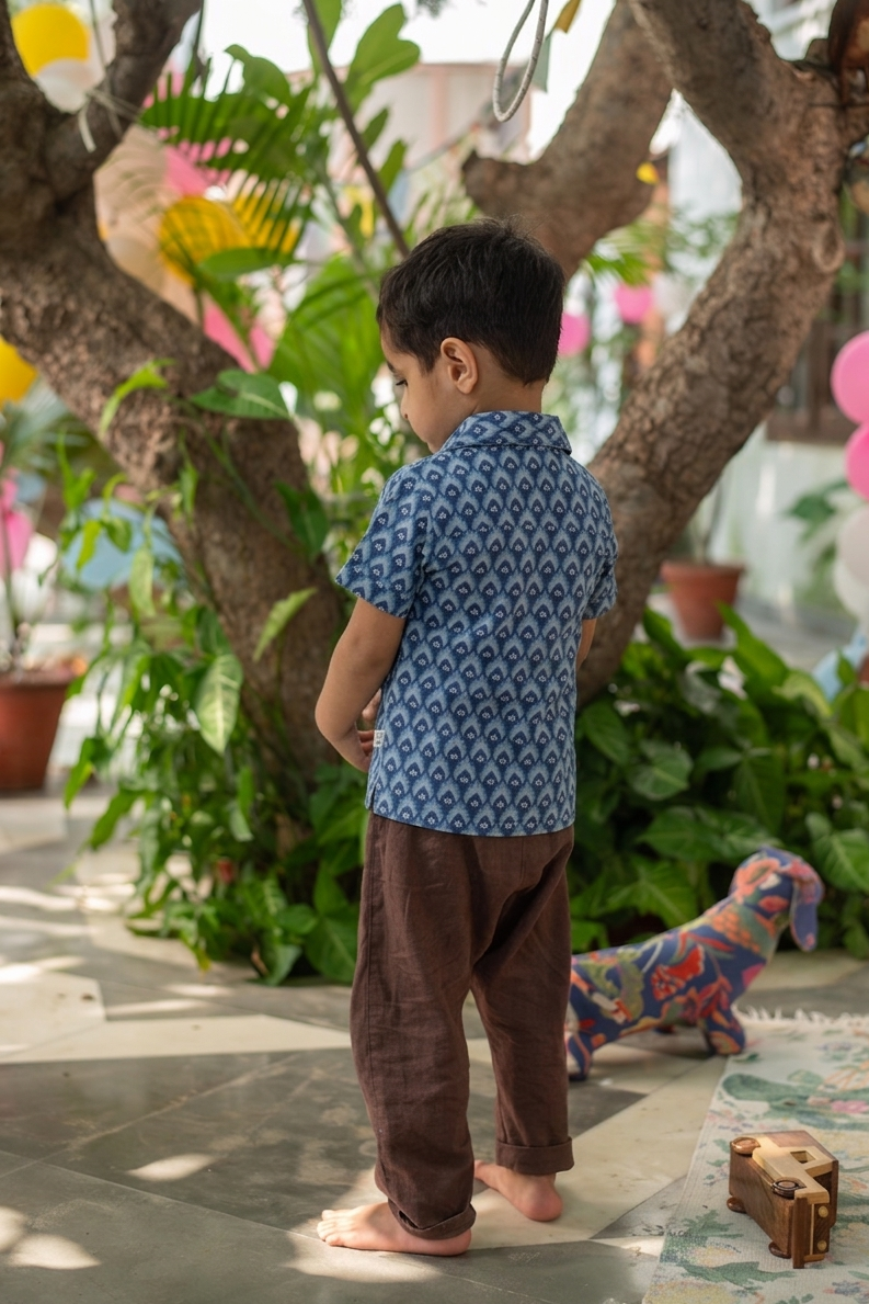 Kids Angad Shirt Half Sleeves : Taj Blue : Voile