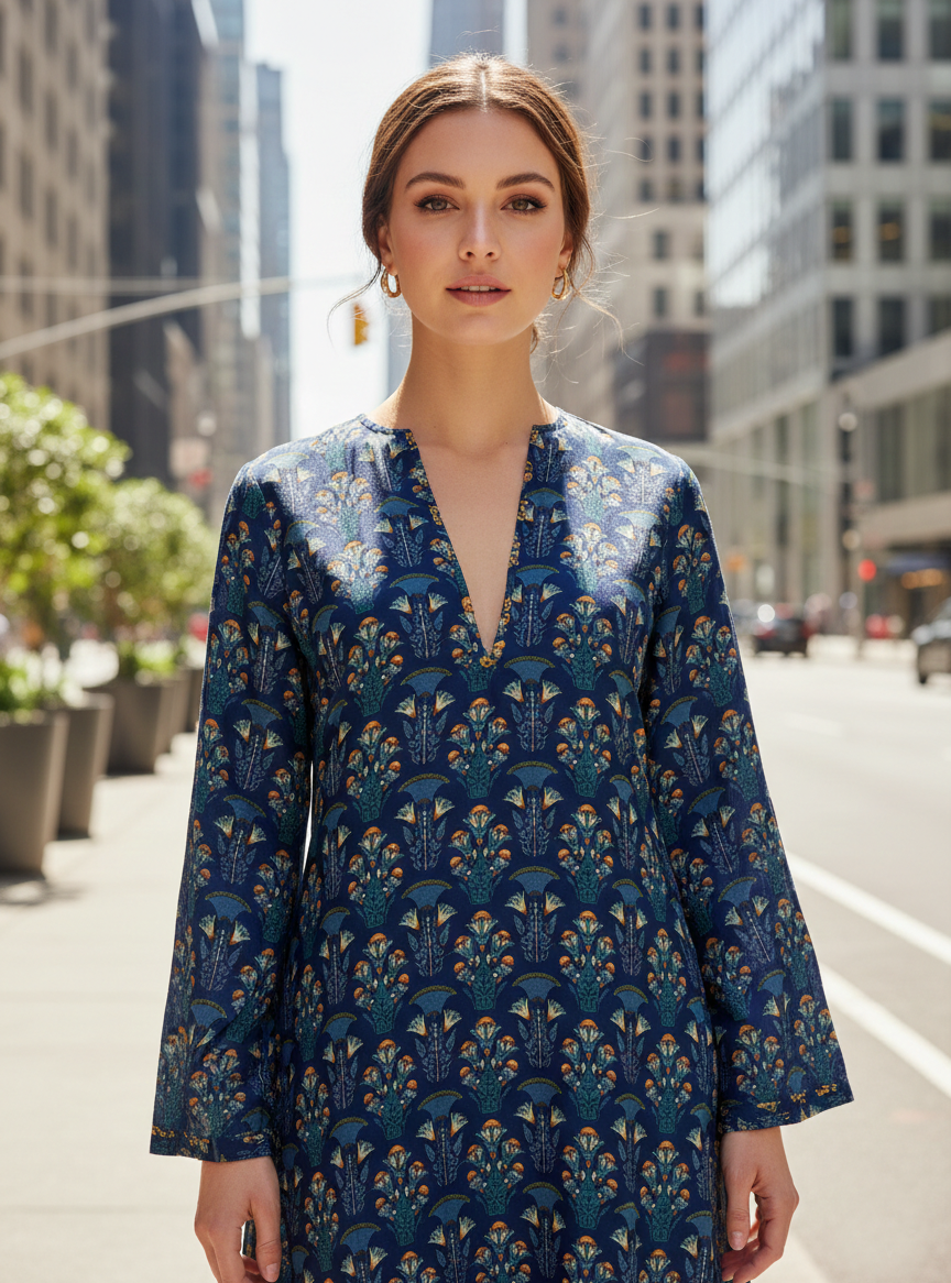 Ghazal Dress : Egypt Navy Chanderi