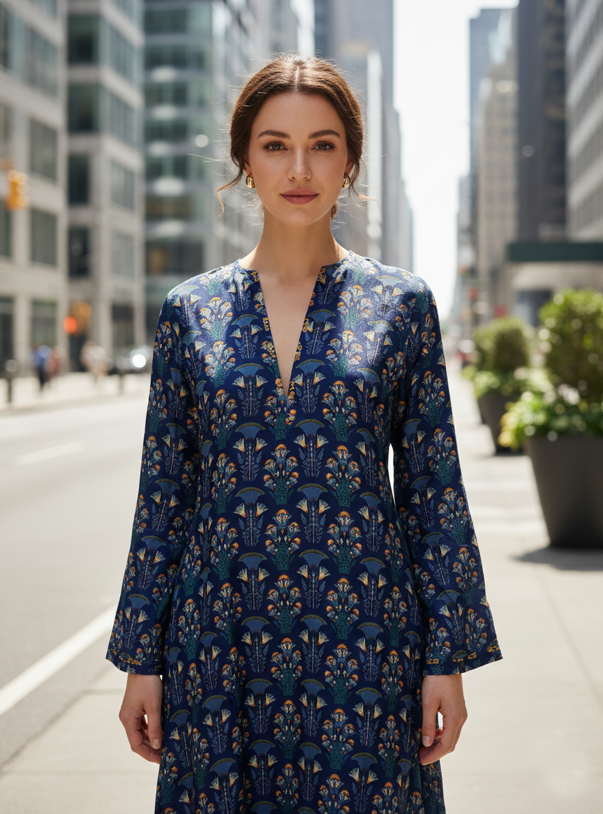 Ghazal Dress : Egypt Navy Chanderi