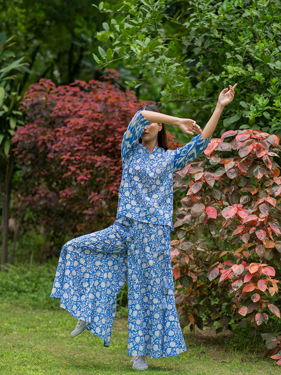 Goa Pant : Sundari Blue On White
