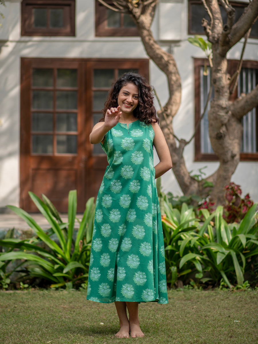 Martina Dress  : Gulab Green Voile