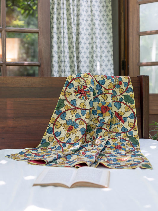 Hand Painted Kalamkari Throw : Beige