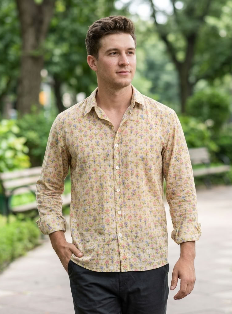 Hangout Shirt Full Sleeves : Eden Beige Voile