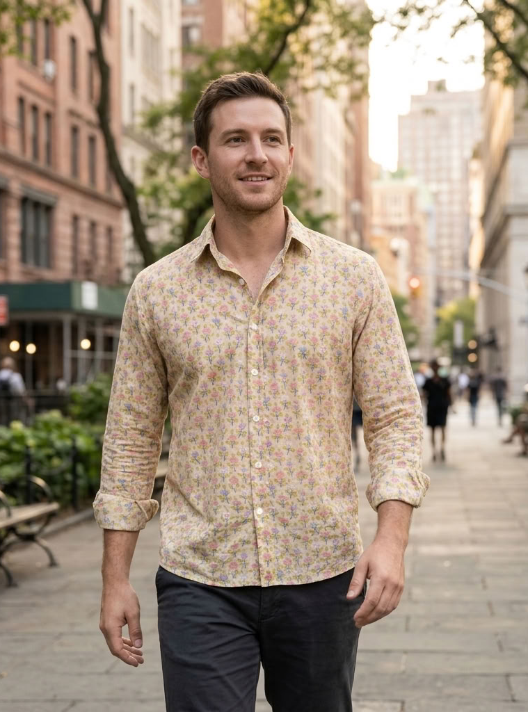 Hangout Shirt Full Sleeves : Eden Beige Voile