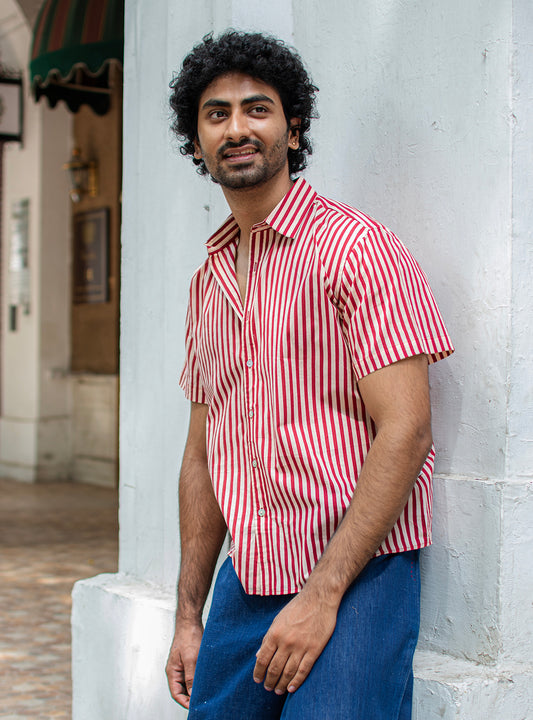 Hangout Shirt : Sheru Stripe Maroon Voile
