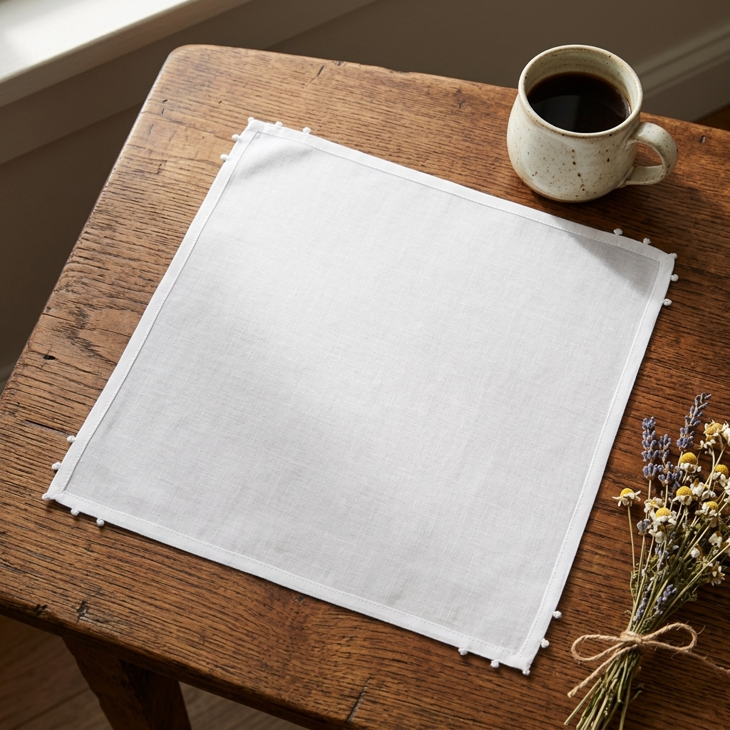 Hanky Embroidery : Knots White Voile