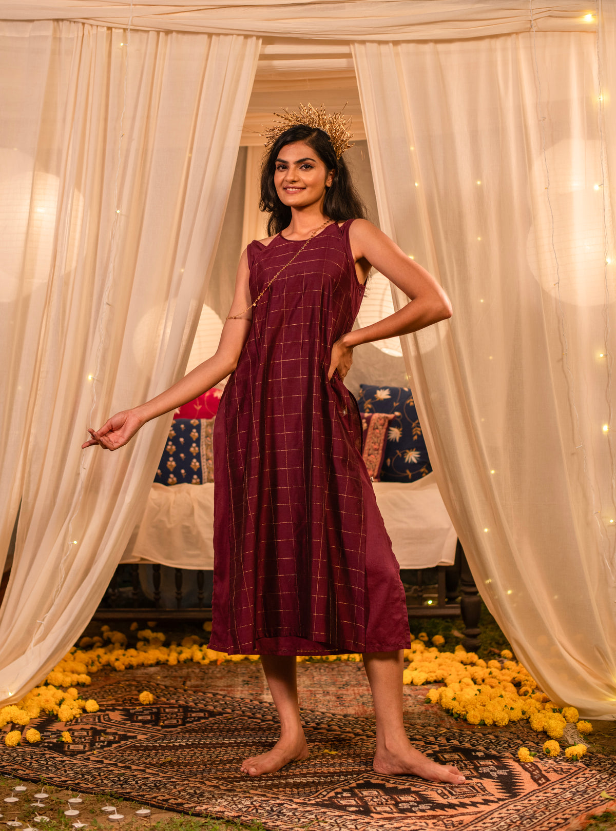 Over Dress :  Burgandy Maheshwari