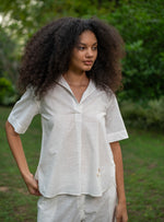 Hyun Embroidered Shirt : Solid  White Slub