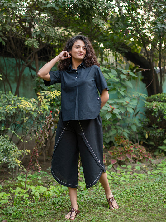 Hyun Shirt :  Solid  Black Slub