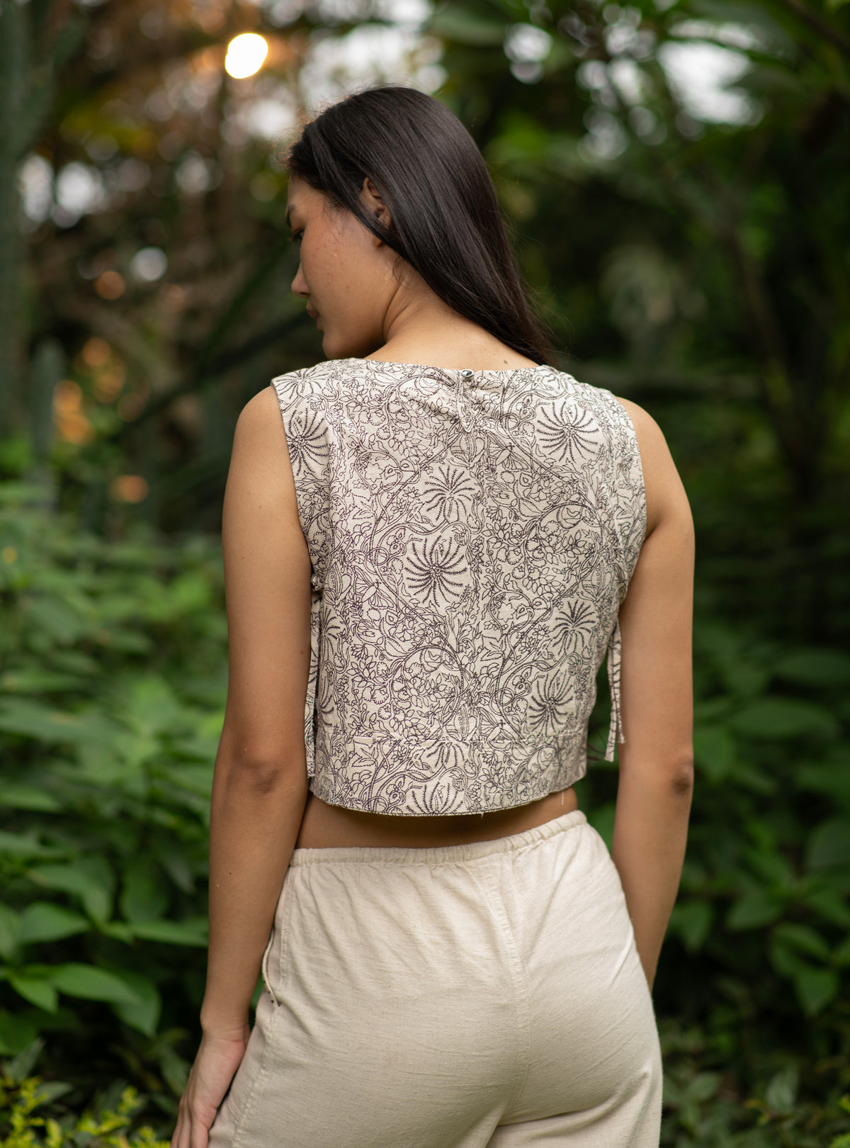 Jane Top : Palm Black Cotton Flax