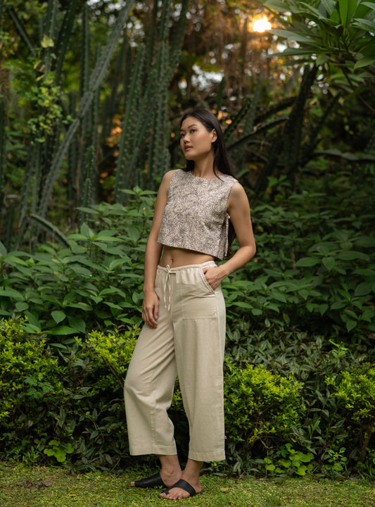 Jane Top : Palm Black Cotton Flax